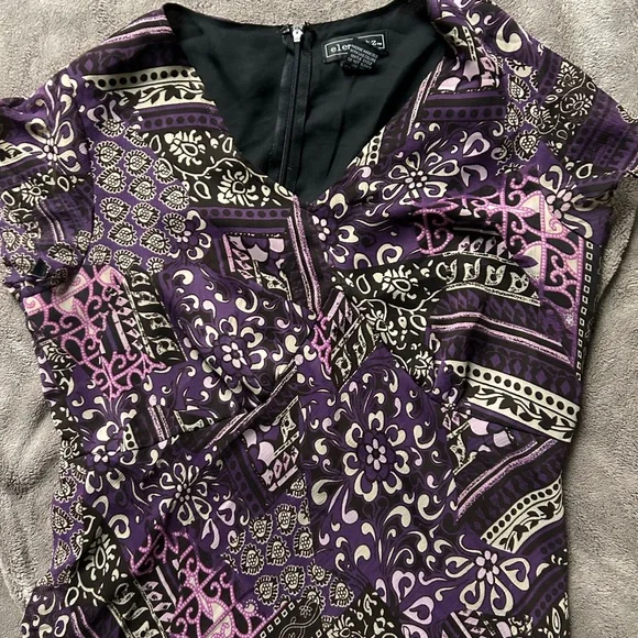 y2K Elementz Purple Paisley Short Sleeve Midi Dress - Picture 3 of 4